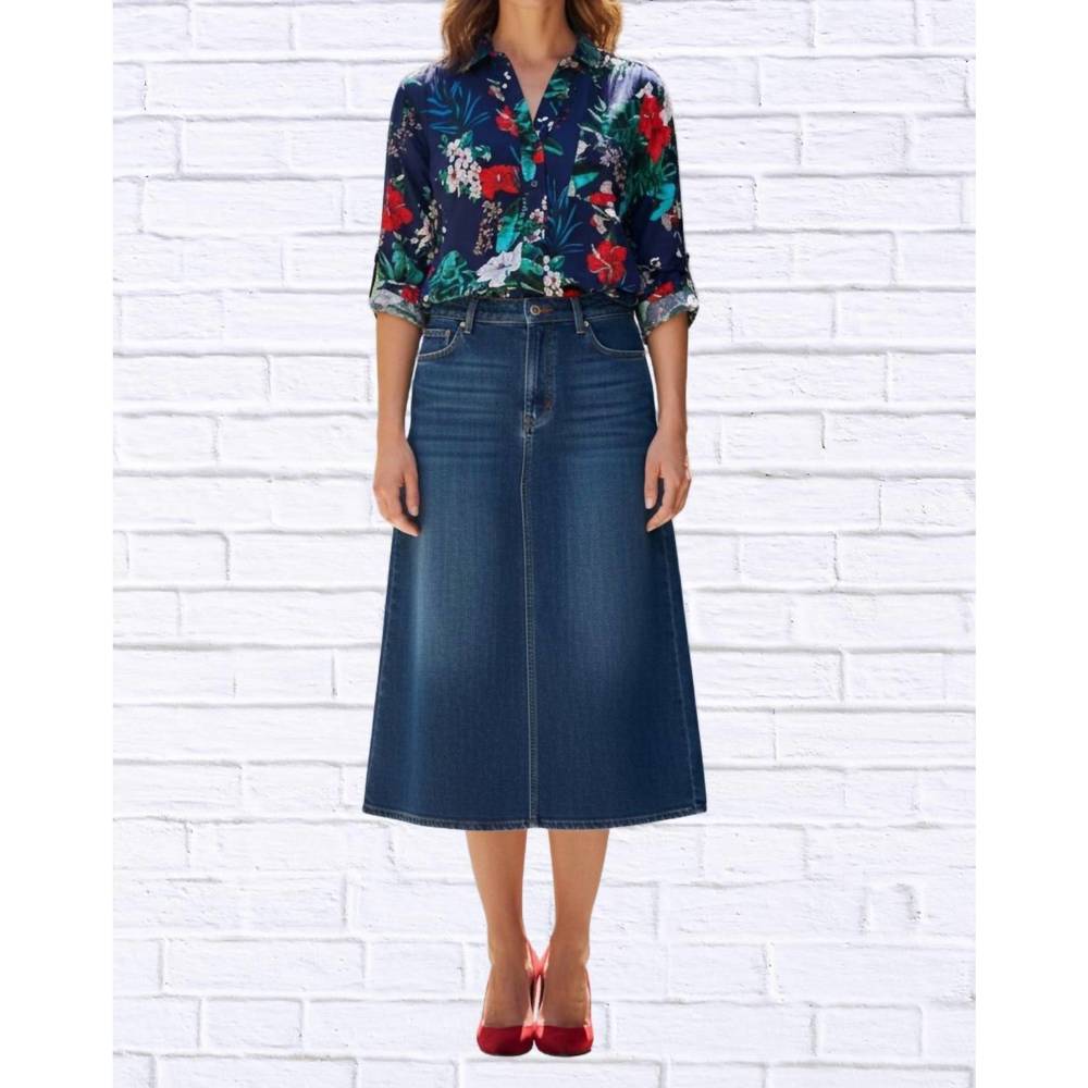 NEW DIVA USA tropical floral viscose button-up shirt in red and navy floral